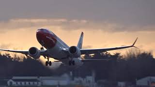 Beautiful sunset takeoff Norwegian 737 MAX at Shannon [upl. by Ibok]