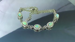 Sterling Silver cluster design Light Opal bracelet [upl. by Arnaldo]