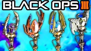 BO3 ORIGINS ALL STAFFS amp UPGRADES GUIDE ICE FIRE WIND amp LIGHTNING UPGRADES Zombies Chronicles [upl. by Hsara]