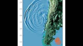 Simulación de la propagación de las ondas de tsunami tras el terremoto de Illapel [upl. by Alarick]