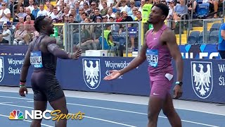 Fred Kerley edges Ferdinand Omanyala to win mens 100m at Silesia  NBC Sports [upl. by Culbert]