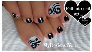 Toenail Art Design  Black and White Pedicure ♥ Diseño de Uñas de Pies [upl. by Niraj]