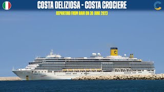 Departure of cruise ship COSTA DELIZIOSA Bari Costa Crociere  HD 1080p [upl. by Annahs]