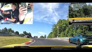 Porsche 981 GT4 catching a Aston Martin Vantage F1 Edition NURBURGRING NORDSCHLEIFE [upl. by Bellanca]