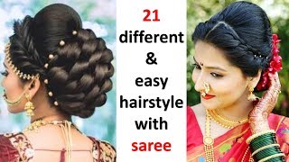 21 quick and different hairstyles with saree [upl. by Nyllewell]