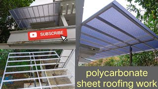 polycarbonate sheet roofing work crystal type gray colour sheet pargola design [upl. by Crim]