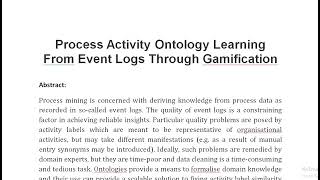 Process Activity Ontology Learning From Event Logs Through Gamification [upl. by Lerraf]