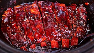 Slow Cooker Honey Garlic Ribs  Easy Fall Off The Bone Ribs Recipe [upl. by Nirtak]