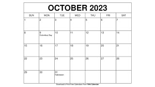 Free Printable October 2023 Calendar Templates With Holidays  Wiki Calendar [upl. by Sidalg]