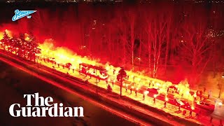 Zenit fans give team fiery welcome before Europa League tie [upl. by Melodee83]