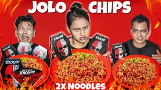 JOLO CHIPS WITH 2X 🥵 NOODLES CHALLENGE  EXTREME SPICY 🥵 FOOD EATING [upl. by Wester]