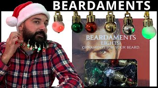 Beard Trimming  BEARDAMENTS Beard Lights – Holiday Beard Ornaments Unboxing Demo amp Review [upl. by Ytsur]