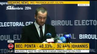 Alegeri prezidentiale 2014 Rezultate partiale BEC ora 11 00 [upl. by Adnorhs]