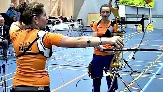 Rozemarijn Dekker v Sarina Laan – recurve women gold  2014 Dutch Indoor Championships [upl. by Ordnagela873]