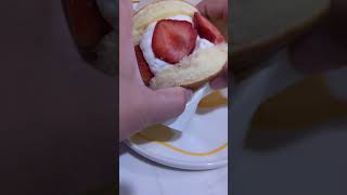 Strawberry Souffle Pancake Cream Sandwich Taste Test ASMR [upl. by Issie]