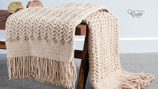 How to Crochet Bernat Easy Herringbone Chunky Blanket [upl. by Laurene734]