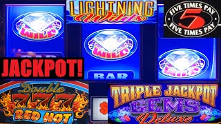 Jackpot on NEW Lightning Wilds Double Red Hot 777  Triple Jackpot Gems Deluxe Slot Play Big Wins [upl. by Triplett781]