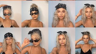 SUMMER LOOKS USING ONE BANDANA  2021 summer  hairstyles ideas  short hair Idei par scurt blond [upl. by Idnym]