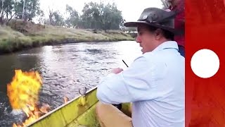 quotA river on firequot MP sets fire to methane gas on Condamine river Australia [upl. by Sarette]