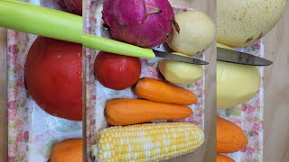 🔴CUTTING🗡️🌽🥔🥕 VEGETABLES AND🍐 DRAGON FRUITS ASMR [upl. by Ahsienet398]