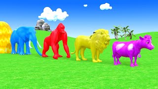 10 Giant Cow Lion Elephant Tiger Dinosaur Monkey Paint Wild Animals Crossing Fountain Animation [upl. by Popele]