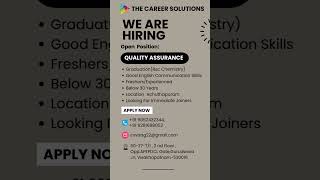 Quality Assurancejobs anygraduation visakhapatnam careersolutions [upl. by Lisabeth]