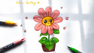 Flower drawingcoloring and painting for kids and toddlers  How to draw a cute flower 🌸 easy [upl. by Ambrogio]