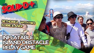 INFLATABLE ISLAND OBSTACLE RELAY GAME • SETHDREA WITH NIO KOBIE amp ANDI  The Squad [upl. by Bucella]