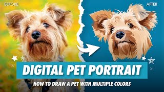 How to Make a DIGITAL PET PORTRAIT in Procreate Tutorial  Draw Dog with Multiple Colors on iPad [upl. by Nnylacissej]