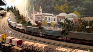 HO scale SP TOFC train through yard [upl. by Ahsiei]