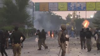 Demonstrators and security forces clash in Karachi during protest over Nasrallahs death [upl. by Gerg]