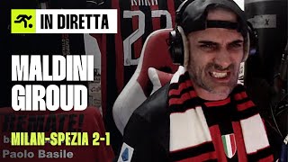 LA REAZIONE DEI TIFOSI MILANISTI AI GOAL DI MALDINI E GIROUD  MILAN SPEZIA 21 [upl. by Ynnohj939]