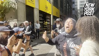 AntiIsrael protestor screams at man calling him white trash near NYSE [upl. by Anilah]