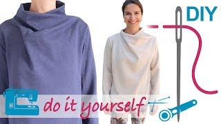 DIY Pullover mit raffiniertem Schalkragen nähen – Zierstoff Schnittmuster quotEllisquot [upl. by Airdnal]