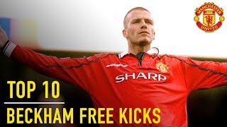 David Beckhams Top 10 Premier League Free Kicks  Manchester United [upl. by Atteuqahc]