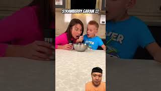 Strawberry campur garam family food challenge cooking prank funny strawberry salt [upl. by Coralyn]