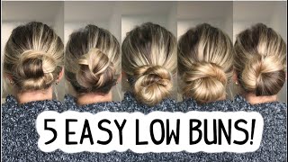 5 EASY LOW MESSY BUN UPDOS ANYONE CAN DO  HAIRSTYLES FOR MEDIUM AND LONG HAIR [upl. by Larner]