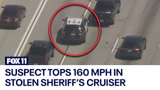 FULL PURSUIT Sheriffs cruiser stolen in LA female suspect tops 160 mph in 2county chase [upl. by Hayn918]