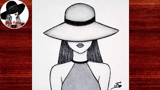 How to draw a girl wearing hat Step by Step  Easy girl drawing  Pencil drawing [upl. by Ellehcim112]