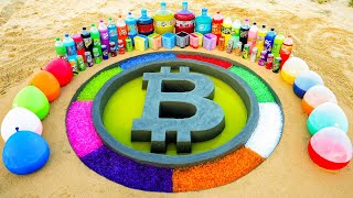 How to make Bitcoin Logo with Cement amp Rainbow Orbeez Balloons Soda Coca Cola Fanta vs Mentos [upl. by Finbar]