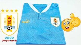 Uruguay football shirt HOME kit QATAR 2022 Player Issue Unboxing amp Review  ASMR [upl. by Letnohc]