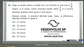 PROVA DESENVOLVE SP VUNESP 2024 MATEMÁTICA RAZAÕ E PROPORÇÃO [upl. by Vergne]