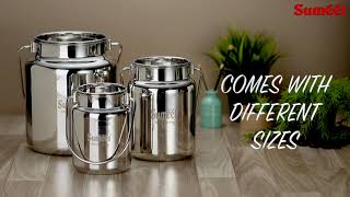 Sumeet Stainless Steel Akhand  Jointless Milk CanOil CanMilk BarniOil Pot with Lid [upl. by Kreindler]