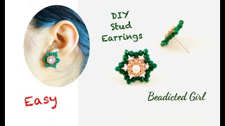 Simple Stud Earrings  Dainty Beaded Earrings  Easy Tutorial [upl. by Adia]