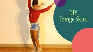 DIY Denim Fringe Skirt EASY [upl. by Aihset804]