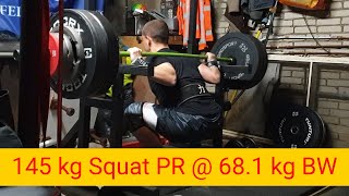 145 kg Squat  681 kg BW  ALL TIME PR  ROAD TO A 150 KG SQUAT [upl. by Amye157]