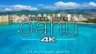 FLYING OVER OAHU 4K Hawaii Ambient Aerial Film  Music for Stress Relief  Honolulu to North Shore [upl. by Raoul647]