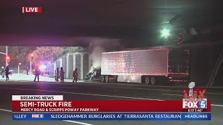 Semi tractortrailer catches fire under I15 bridge [upl. by Levon]