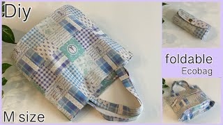 Mサイズ畳めるエコバッグ作り方How To Make Foldable Ecobag Msize easy sewing tutorials Diy [upl. by Marcelia457]