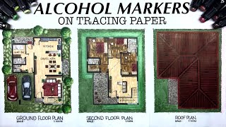 How To render FLOOR PLAN with Alcohol markers  ARCHITECTURAL RENDER  TOUCH FIVE [upl. by Nnawtna]